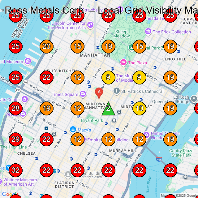 Ross Metals Corp. GeoGrid visibility map for Manufacturer in New York